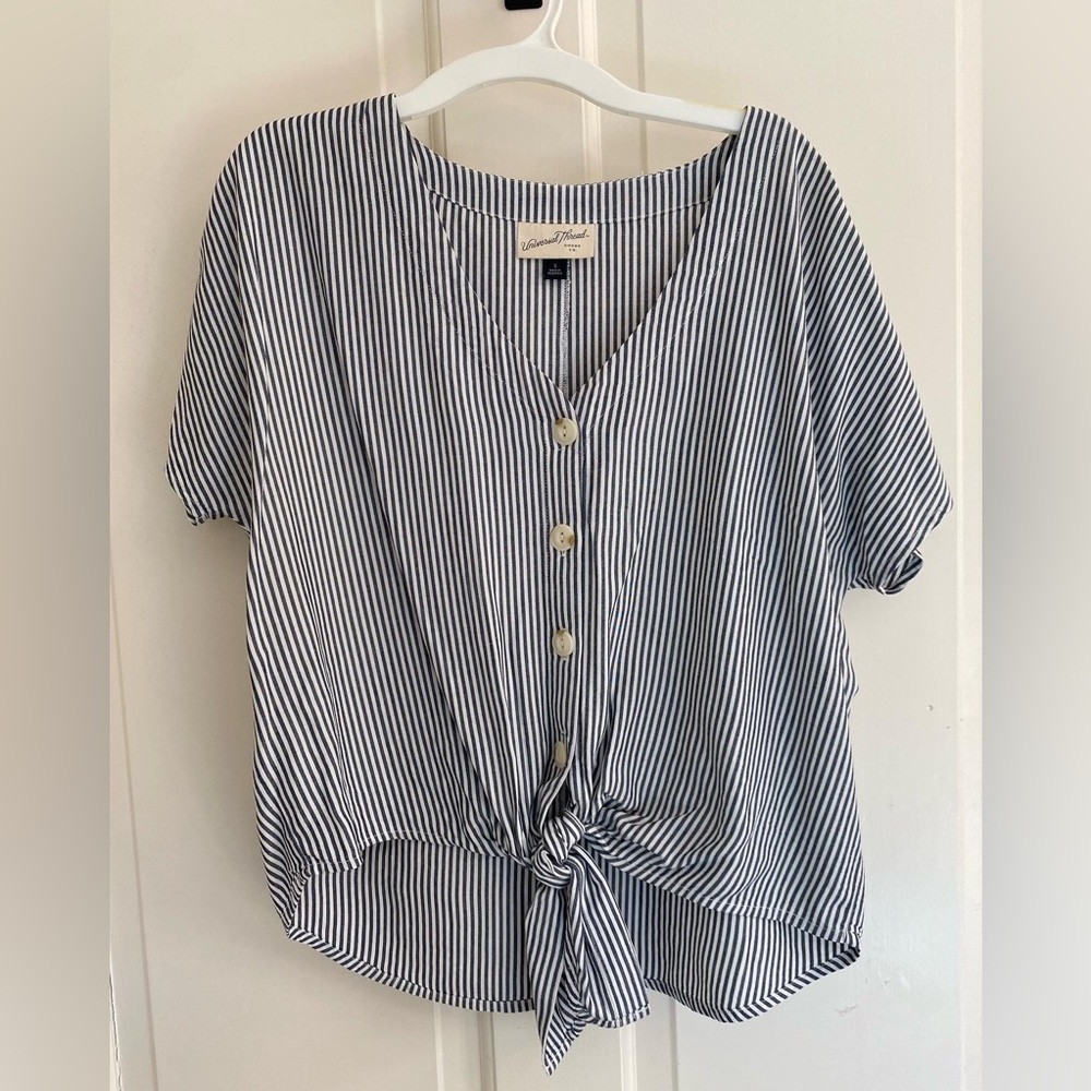Women’s blue and white striped shirt